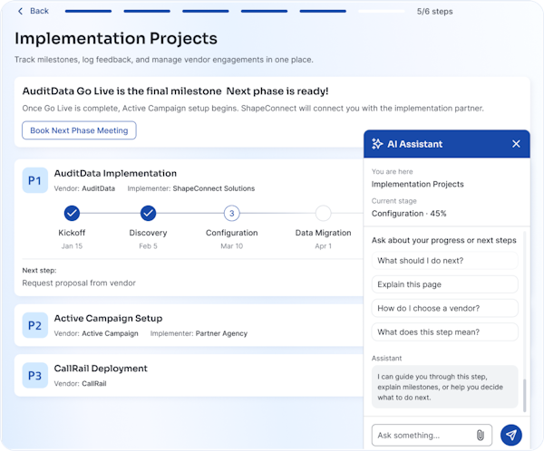 SoftwareConnect Implementation Projects and AI Assistant