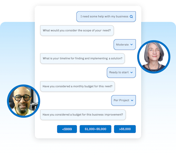 A messenger conversation between company and client.
